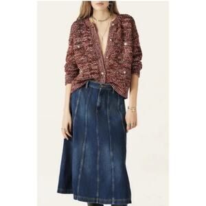 ba&sh Women's Bran Bordeaux Marled Metallic Accent Knit Cardigan - Size L/8US